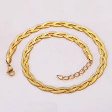 Solid 18K Gold Filled Tarnish-Free 18" TriStrand Womens 8mm Herringbone Necklace