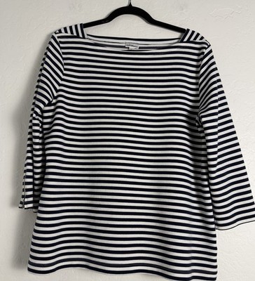 Croft & Barrow Womens Top Large Navy White Stripes  Boatneck Nautical Beach