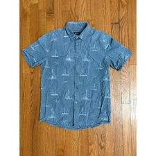 A.P.C. Men's Short Sleeve Button Up Shirt- Nautical Sailboat Print- Size Small