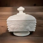 Vintage Westmoreland White Milk Glass Beaded Paneled Grape Candy Dish w/ Lid