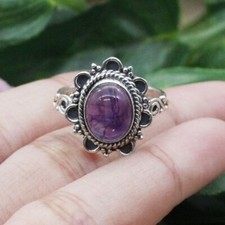 925 Sterling Silver 100 GENUINE Amethyst Oval Shape Handmade Ring