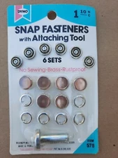 Lot of 6 Vintage Dyno Snap Fasteners With Attaching Tool, #579 No Sewing Brass 