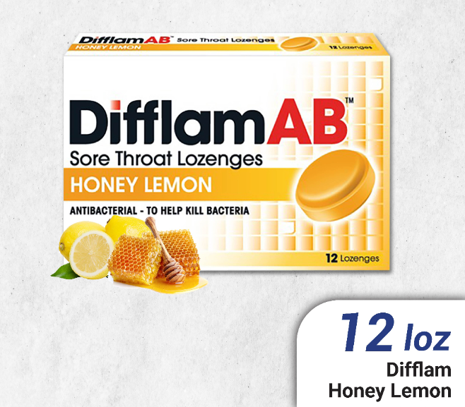 12's Lozenges Difflam AB Sore Throat Lozenges HONEY LEMON Flavor