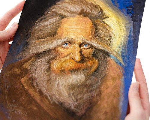 Original Old Man Portrait Soft Pastel Painting, Colorful Fantasy Wizard Mage Art - Picture 10 of 11