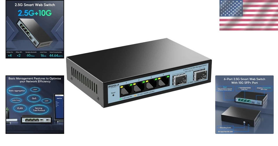 2.5GbE 6-Port Switch with 4 x 2.5G Ports & 10G SFP+ for Ultimate Connectivity - Image 2 of 4
