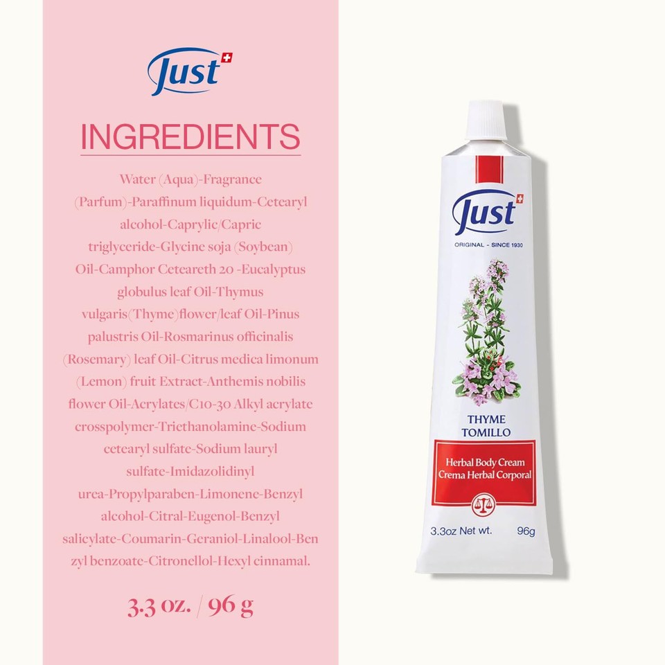 Thyme Cream, Thyme Tomillo Cream 96g. Massage Cream with Camphor Oil