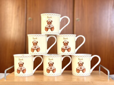 Harrods Kaffeebecher Creme Teddy 6er Set Tee Kaffee Fine Bone China ideales Geschenk