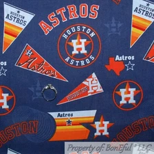 BonEful FABRIC FQ Cotton Quilt Blue Orange White Houston Texas Astros MLB Sports