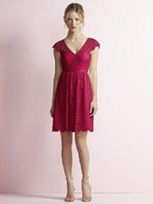 Jenny Yoo Short Cap Sleeve Marquis Lace Red Sz 12 Bridesmaids Prom Dress JY509 