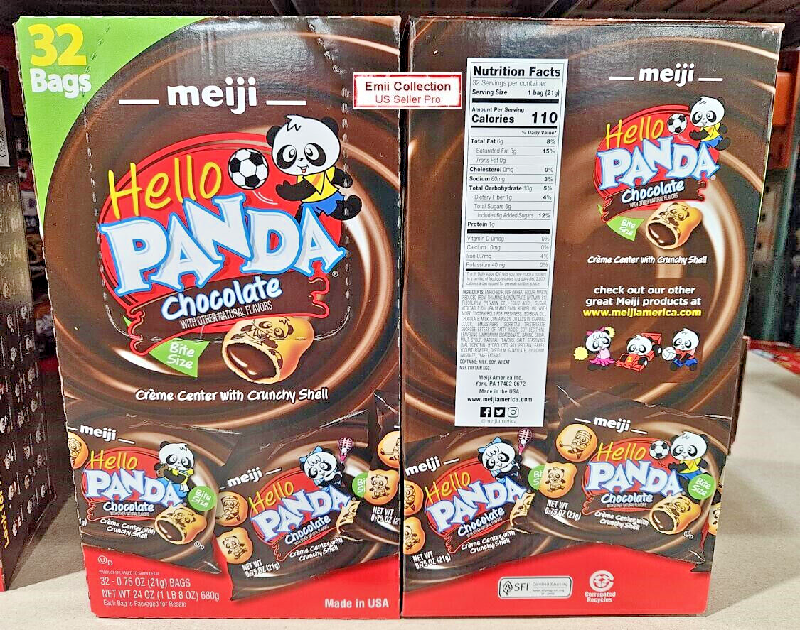 Meiji Hello Panda Bite Size 32 Bags Chocolate Cookies 24oz 680g (2