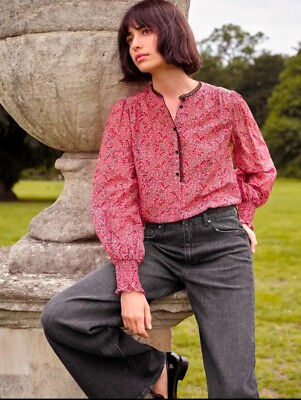 ME+EM BLOUSE SILK COTTON FLORAL PINK WITH BLACK