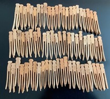 VINTAGE WOODEN CLOTHES PINS Weathered Flat Slotted Wood Clothespins LOT OF 70