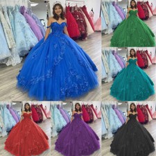 Off Shoulder Quinceanera Dress 3D Flowers Glitter Party Ball Gown Sweet 15 Dress