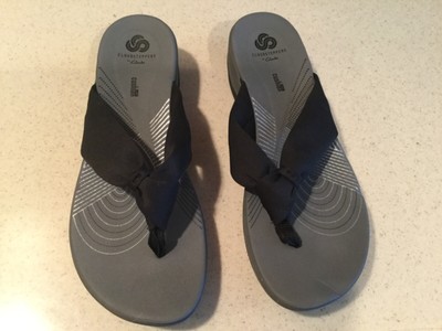 Clarks Cloudsteppers Alra Glison Thong Flip Flops 9 W Black 24905 Cushion 889306020734 | eBay