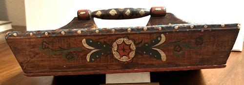 American Folk Art Painted Handled Box Vibrant Pennsylvania Dutch Style 30's-40's - Picture 2 of 19