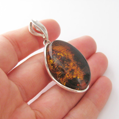 Pendentif En Ambre Véritable De La Baltique Monté Sur Argent 925 - 1,4 G - Occasion - Forme Goutte