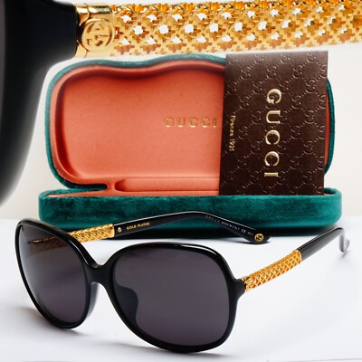 Gucci Sunglasses 2007 Vintage 24k Gold Plated Black Square GG 3707