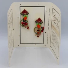 Lunch at the Ritz Enamel Tutti Loopies Earrings Gold Tone Statement Watermelon