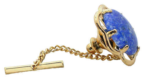 Lapis Oval 18x13 Cabochon Gold Color Tie Tack Chain Clutchback EPTT122/61025 - Picture 2 of 2