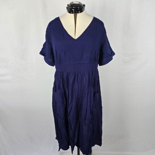 Bloomchic Dress Women's 1X Indigo Short Ruffle Sleeves Fit & Flare Midi NWT