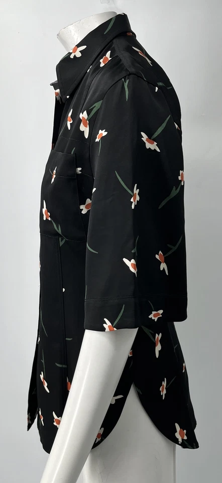 Blusa Paul Smith Negra Estampado Floral Abotonada Satén Manga Corta Talla 42 Foto 2 de 4