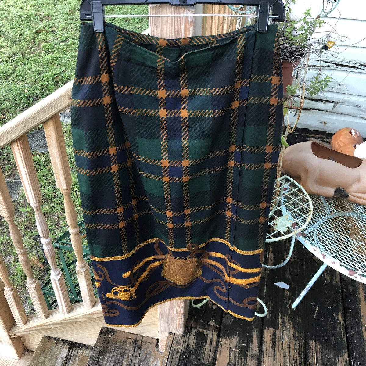 Ann Taylor Plaid Wool Maxi Wrap Skirt 12 Long Straight Pencil