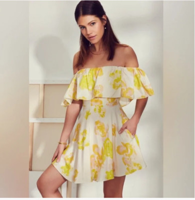 Amanda Uprichard Dress Delilah Yellow Silk Off The Shoulder Mini Cocktail XS
