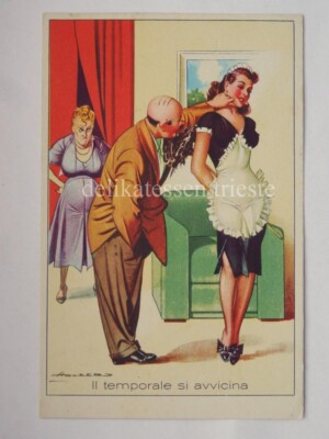 HOLZER old humorous postcard 645/6 sexy waitress old postcard AK *