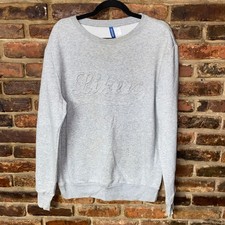 H M Divided Likers Gray Embroidered Crew Neck Sweatshirt Women's Size Medium