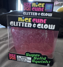 Nee Doh Nice Cube Squeeze Ball, Glow in the Dark Glitter Gel, Pink 3 in