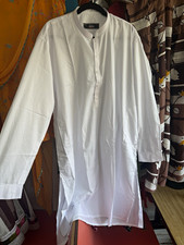 Men's Shalwar kameez Woven Kurta Tunic Shirt, Long Sleeve Band Collar, M