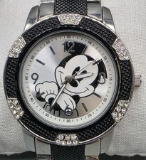Disney Mickey Mouse Watch Crystal Bezel Black/Silver Japan Movt MCK710 by MZB