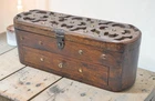 Vintage Wooden Oval Storage Box Original Old Hand Crafted Carved