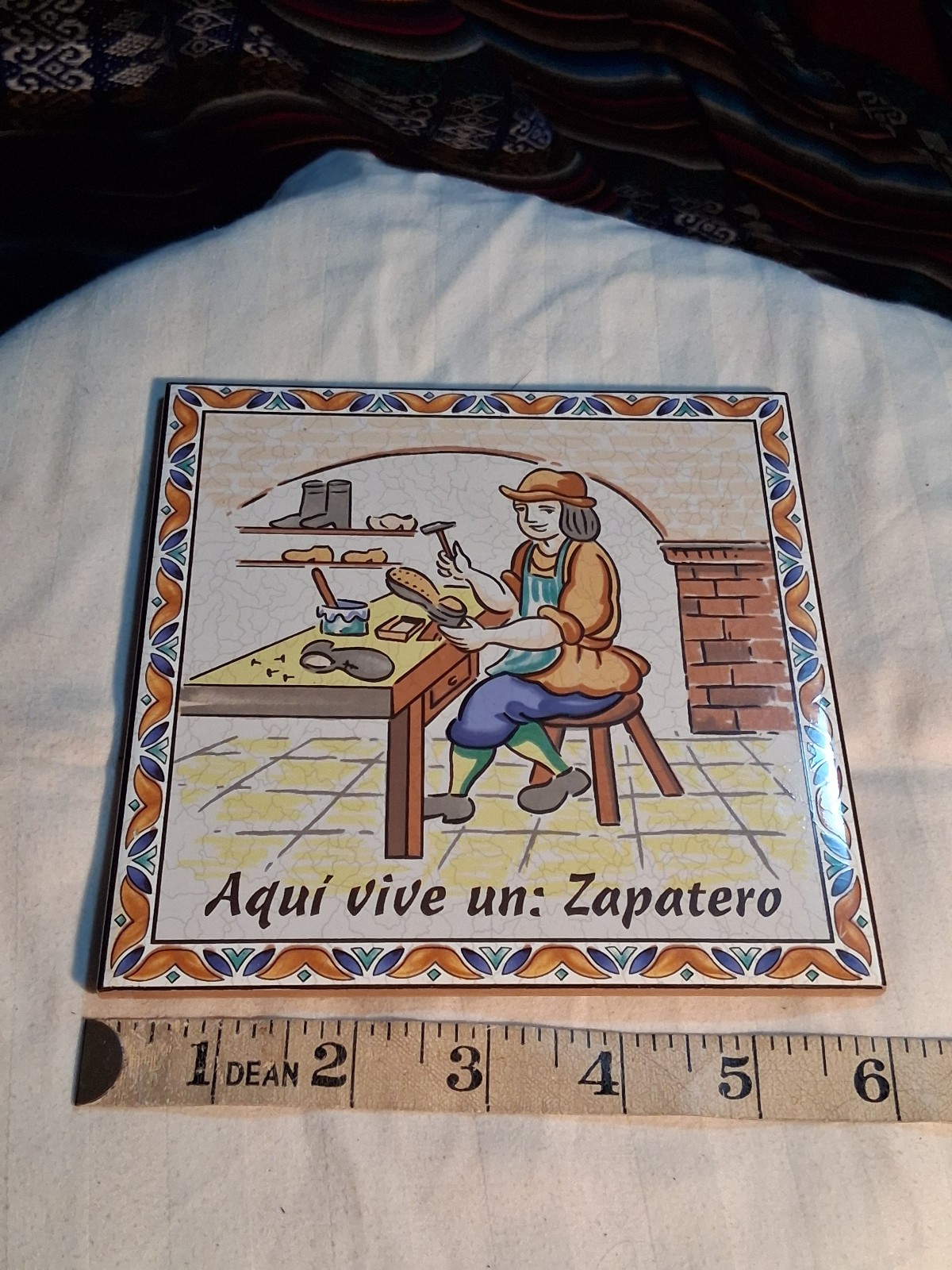Vintage Spanish Ceramic Professional Tile Zapetero Shoemaker Saint Castellon Wal