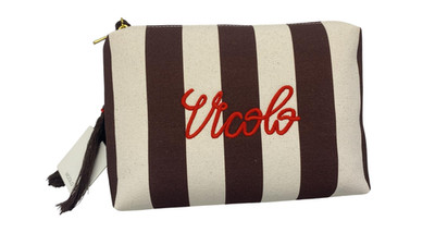 VICOLO Damen Clutch Trousse Beauty Case braune und weiße Streifen