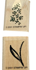 WILD FLOWER STEM STEP Set of 2 Stampin Up Wood Rubber Stamp MINI 1.25x1in