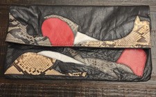 Vintage rattlesnake black leather snakeskin oversized clutch purse party vtg bag
