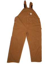 Carhartt Mens Brown Duck Bib Overalls R01 BRN 54x30 Made in USA Workwear