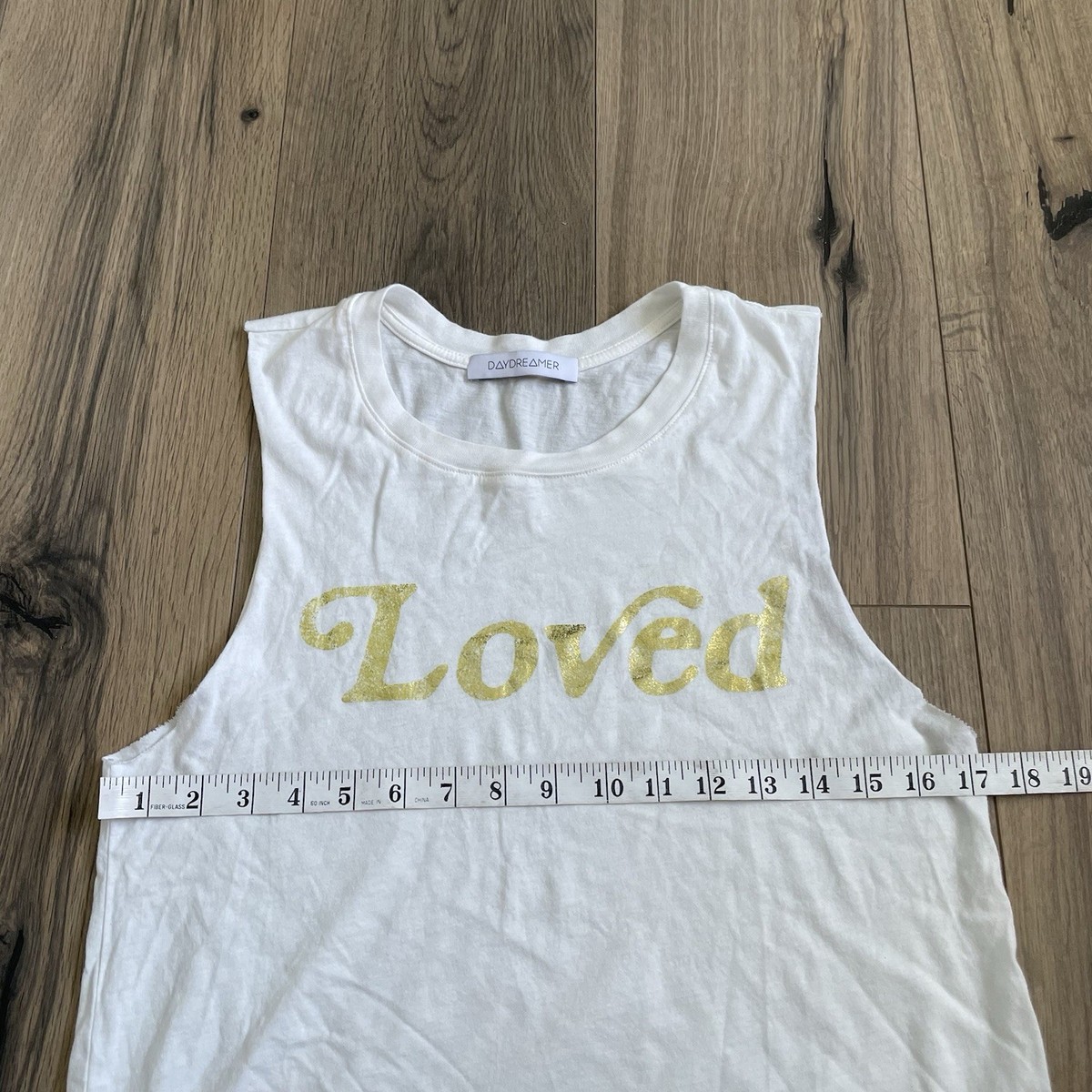 Daydreamer LOVED Sleeveless Muscle  T-Shirt Cream Gold Size Small Super Soft View 5