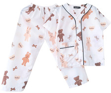Kids Brown Bear Pajama Set 1-11Y  Boys Girls Cotton Viscose Sleepwear PJs