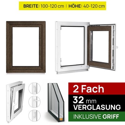 Kellerfenster Kunststoff Fenster Dreh Kipp 2 Fach Nussbaum