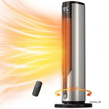 1500W PTC Space Heater, 70° Oscillating, Remote, 12H Timer, Black