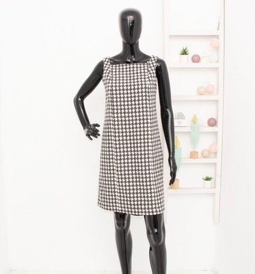 Max Mara Weekend Wollkleid Grau Elfenbein Hahnentritt Twill Schürze IT40...