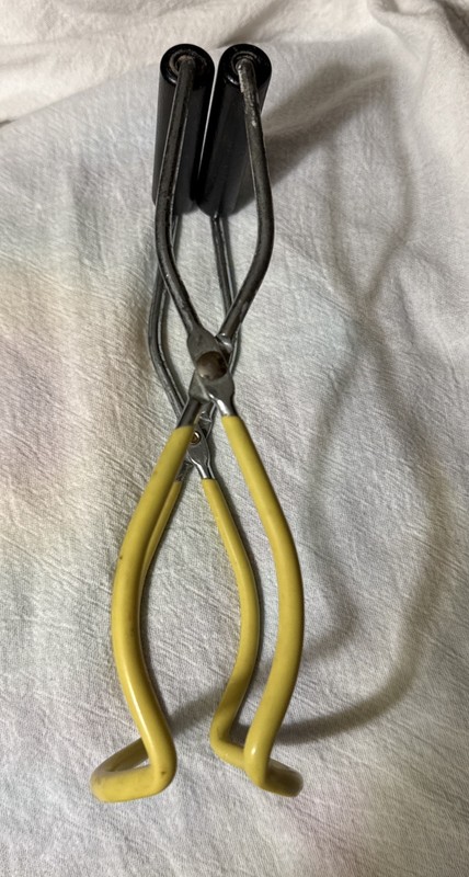 Vintage Canning Jar Lifter Tongs Yellow w/ Black Handles Metal Tool