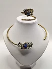 Vintage Brutalist Brass Jewelry Set Necklace Cuff Bracelet