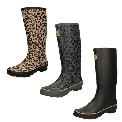 Damen Elle Sport - X1R274 Gummi Wadenlang Gummistiefel Leopard