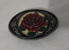 1991 SISKIYOU BUCKLE CO. INC PEWTER ROSE ENAMEL - BUCKLE BELT