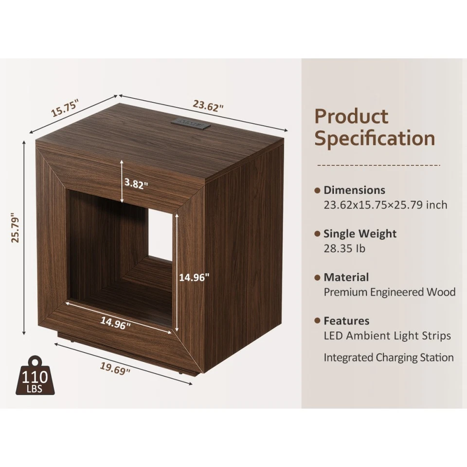 Wood End Table 2 Tiered Square Side Table W Storage Shelf Sofa Side Table - Image 2 of 4