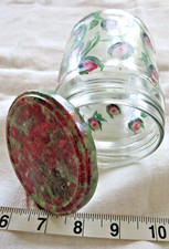 NEW Glass Jar with Metal Lid Hand Painted Small Storage Container, 4.3"tall