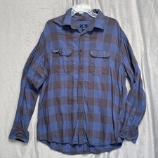 George Shirt Mens XL Blue Brown Plaid Button Down Long Sleeve Western Flannel